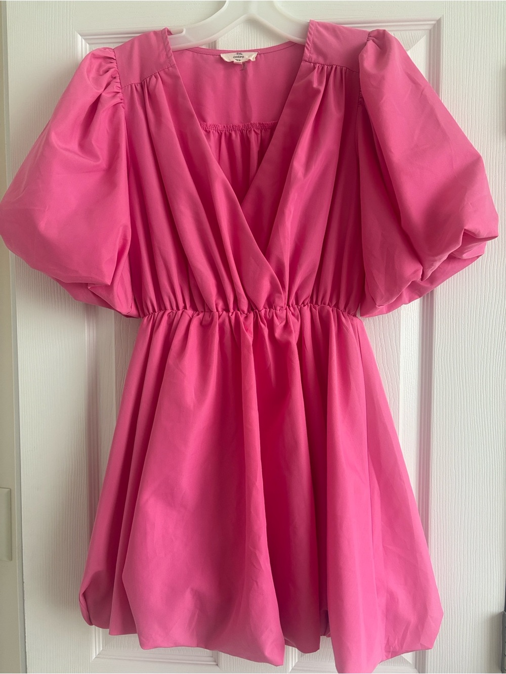 Entro Pink Puff Sleeve Mini Bubble Dress